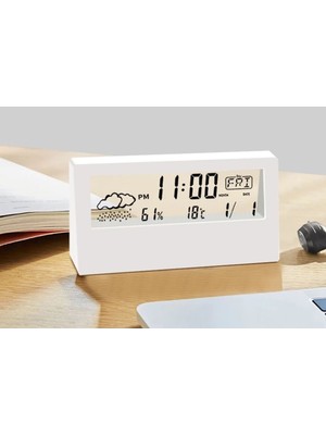 Şeffaf Tasarım Akıllı Masa Saati Termometre Nem Ölçer Hava Durumu Takvim Alarm Fonksiyonel Dekorati