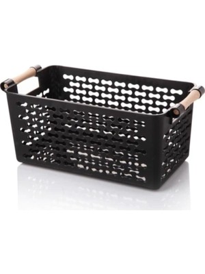 Mediterian Çok Amaçlı Siyah Plastik Organizer Sepet, Dolap ve Çekmece İçin, 75x115 mm