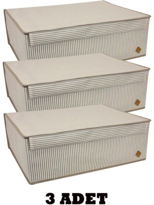 Mediterian 3'lü Çok Amaçlı Kahverengi Kutu Baza 50x40x19 cm, Şık ve Kullanışlı Depolama Alanı