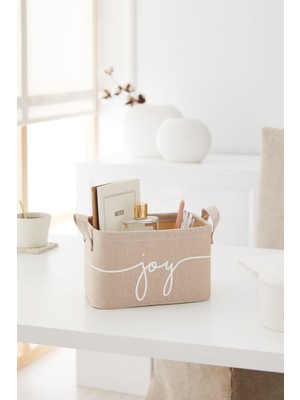 Mediterian Katlanabilir Bej Saklama Sepeti, Çocuk Odası ve Oyun Düzenleyici, 24 x 14 cm