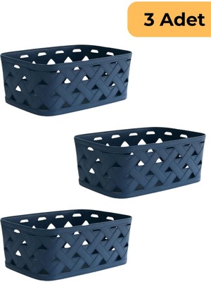 Mediterian Mavi deri desenli 3'lü sepet seti, şık ve kullanışlı ev aksesuarı