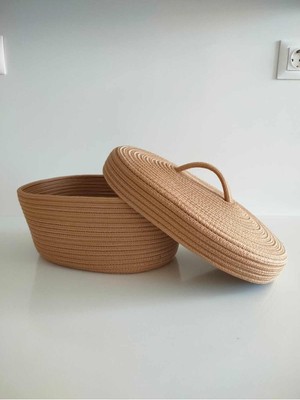Mediterian Oval kapaklı hasır sepet, çok amaçlı banyo ve mutfak organizeri
