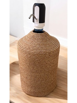 Mediterian Haki jüt görünümlü damacana kılıfı, şık ve doğal tasarım, kolay kullanım