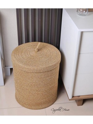 Mediterian Kapaklı 40x35 jüt hasır sepet, düzenleyici oyuncak ve çamaşır için ideal küçük sepet