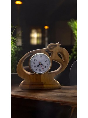 Ahşap Vav Simgeli Dekoratif Biblo Masa Saati