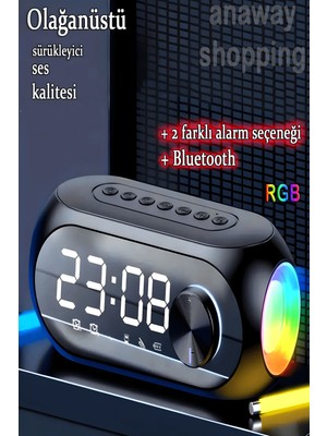 Bluetooth Uyumlu Dijital Alarmlı Saat  Şarjlı Stereo Hoparlör S8