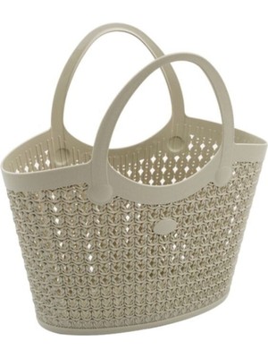 Mediterian Krem Renkli Rattan Örgülü Şık Küçük Çanta, Bej, 1 Parça