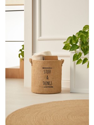 Mediterian Katlanabilir jüt saklama sepeti, çocuk odası ve dolap düzenleyici, 30x31, bej