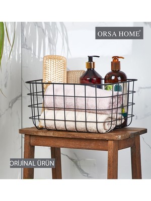 Mediterian Çok Amaçlı Metal Organizer Sepet, Masaüstü ve Alan Düzenleyici, Siyah Mat, Orta Hacim