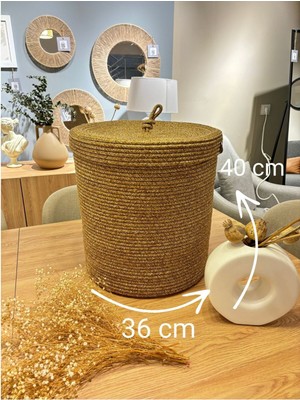 Mediterian Çok Amaçlı Hasır Kapaklı Organizer, Sepet ve Saksılık, 36x40, Jüt Malzeme