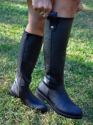 Siba Shoes Boreas Fermuarlı Siyah Kadın Binici Çizme