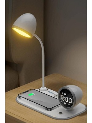 SL-CW21 Telefon Uyumlu Fast Şarj 15W Ayarlanabilir LED Işıklı LCD Ekran Double Alarmli Beyaz