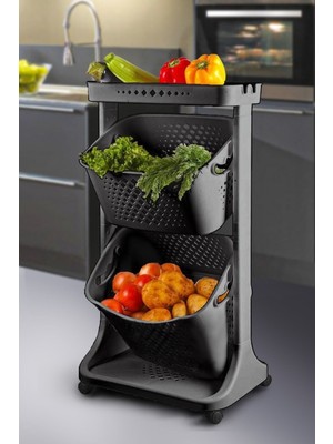 Mediterian Çok Katlı Siyah Plastik Sepet Organizer, Pratik ve Şık Depolama Çözümü