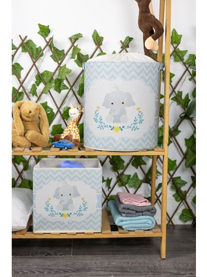 Mediterian Mavi Fili Baskılı Çok Amaçlı Dolap İçi Saklama Kutusu 37x40, Hafif ve Dayanıklı