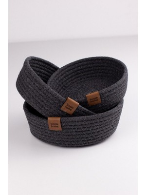 Mediterian 3'lü Hasır Sepet Seti, Çok Amaçlı Ev ve Banyo Düzenleyici, Gri, Küçük Hacim