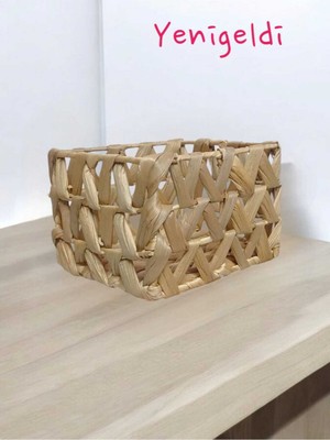 Mediterian Kahverengi Hasır Sepet, Düzen ve Saklama İçin Şık ve Pratik 13x18x16 cm
