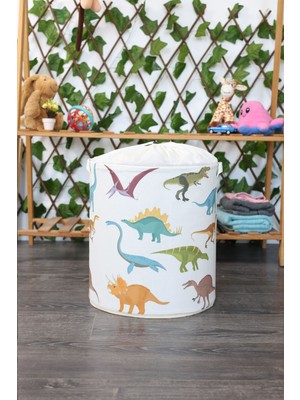 Mediterian Dinazor Desenli Fileli Havlu ve Çamaşır Sepeti, Beyaz, Şık ve Kullanışlı Tasarım