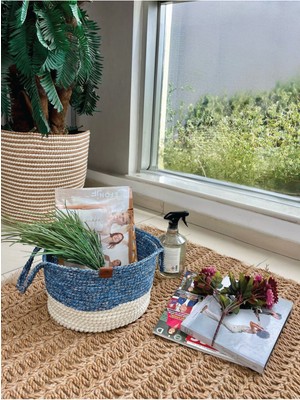 Mediterian Şık ve fonksiyonel kulplu düzenleyici sepet, 31x20 cm, beyaz-mavi, polipropilen