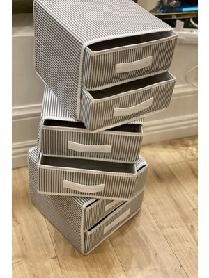 Mediterian İki Çekmeceli Çok Renkli Gri Bez Organizer, 31x22x30cm, 2’li Set, Tela Malzeme