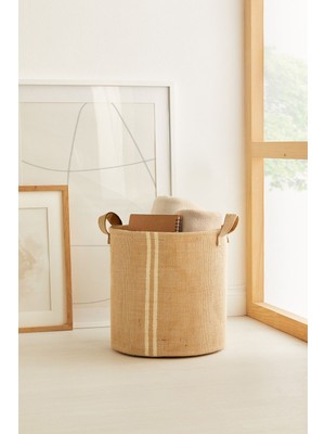 Mediterian Çizgili jüt saklama sepeti, katlanabilir, çocuk odası ve dolap içi düzenleyici