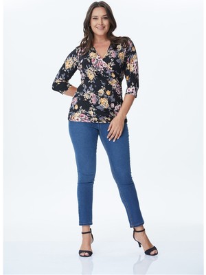 Myline Çiçek Desenli Anvelop Örme Bluz