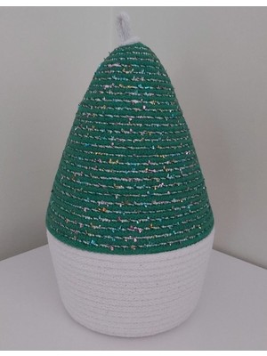 Mediterian Yeşil ve beyaz dekoratif hasır yılbaşı sepeti, düzenleyici ve hediye seçeneği