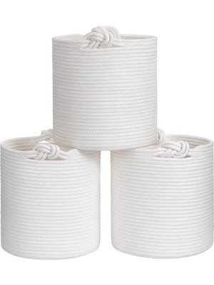 Mediterian 3'lü Hasır Sepet Seti, Örgü Saplı Düzenleyici, 30x30 cm, şık ve kullanışlı, jüt materyal