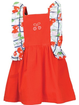 Mininio Kız Bebek Kırmızı Cherry Kolları Fırfırlı Elbise (9 Ay - 4 Yaş )