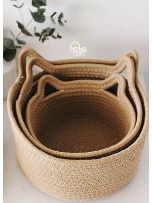 Mediterian Üçlü Bej Hasır Sepet Takımı, Düzen ve Organizer, Mutfak-Banyo, Jüt, Sarı