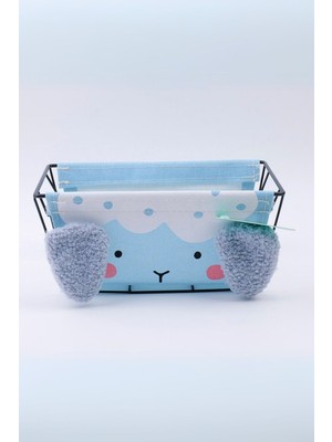 Mediterian Mavi Pelüş Hayvan Figürlü Terry Organizer Sepet 30x17 cm