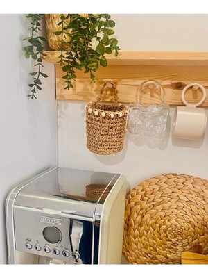 Mediterian Dekoratif Çok Amaçlı Sepet ve Askı, 10 cm Kaktüs Saksılığı, Jüt Materyal