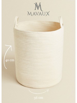 Mediterian 40cm-36cm Çok Amaçlı Beyaz Hasır Sepet, Yan Saplı, Düzenleyici, Büyük Boy