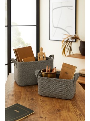 Mediterian 2'li Dokulu Dolap İçi Organizer, Katlanabilir, Jüt, Gri, 20x20 cm