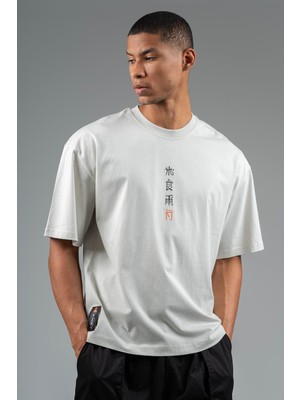 Maraton Oversize Erkek Bisiklet Yaka  Gümüş Gri T-shirt