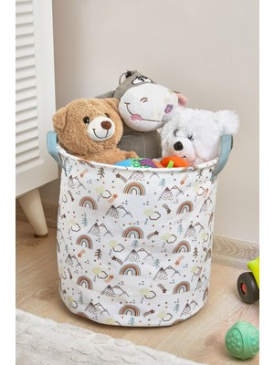 Mediterian Renkli Silindir Büyük Boy Sepet, Keçe, Ferah ve Şık Dekorasyon İçin 30x31 cm