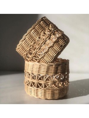 Mediterian Ekru rattan bambu hasır sepet, düzenleyici kutu, Pinterest tarzı, küçük boyut