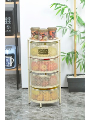 Mediterian Bej 4 Katlı Metal Modüler Sebzelik, 33x33x66cm, 40lt, Fonksiyonel ve Şık Depolama