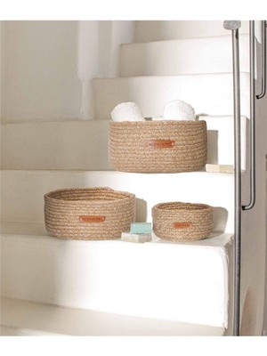 Mediterian El yapımı pamuklu doğal hasır dekoratif sepet, 30cm, hafif ve şık tasarım