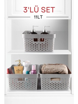 Mediterian Çok Amaçlı 3 Parça Düzenleyici, Gri, Plastik, 120 boyut