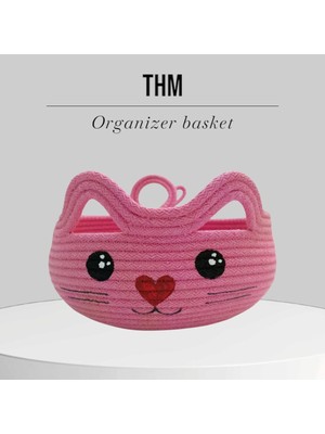 Mediterian Pembe Çok Amaçlı Düzenleyici Sepet, Banyo ve Takı Organizeri, Pamuklu, 1 Parça