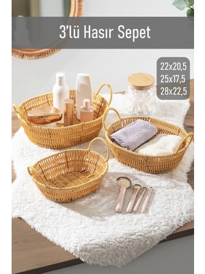 Mediterian Kahverengi Oval 3'lü Hasır Ev Düzenleme Seti, Banyo ve Dekorasyon için ideal