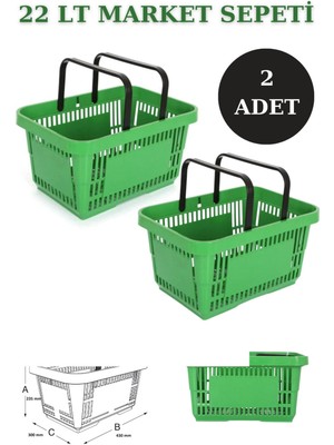 Mediterian Yeşil 22L 2'li Market Sepetleri, Saplı, Pratik ve Şık Plastik Sepetler