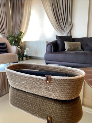 Mediterian Doğal Jüt Hasır Saklama Kutusu, Haki, Küçük Boy, Şık ve Organik Düzenleyici