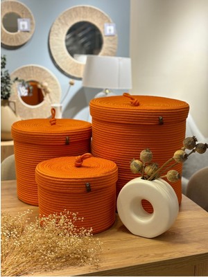 Mediterian Turuncu Çok Amaçlı Kapaklı 3'lü Düzenleyici Sepet Seti