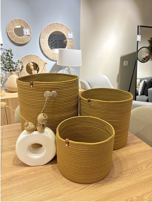 Mediterian Çok Amaçlı Jüt Düzenleyici Set, Sepet ve Saksılık, Organizer, Bej