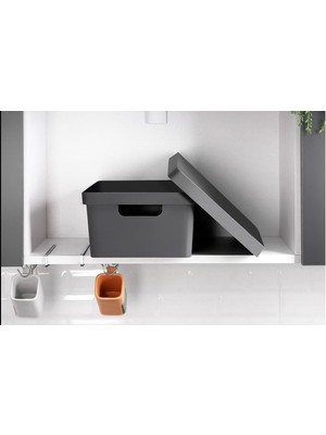 Mediterian 10 Lt Kapaklı Saklama Kutusu, Antrasit, Pratik ve Şık Depolama Çözümü