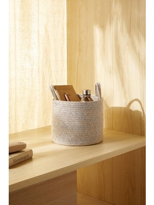 Mediterian Bej Kırçıllı Çok Amaçlı Dolap İçi Saklama Sepeti 26x22