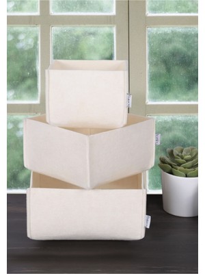 Mediterian Şık ve çok amaçlı 3'lü keçe sepet seti, bej renk, kullanışlı tasarım