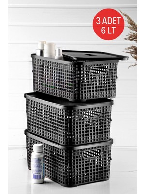 Mediterian 6 Lt. Çok Amaçlı Kapaklı Saklama Kutusu 3'lü Gri Set, dayanıklı ve şık tasarım