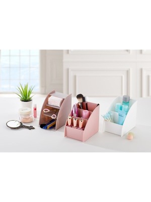 Mediterian 3'lü Renkli Masaüstü Organizer Seti, Pembe, Gri, Beyaz, Plastik, Küçük Hacim